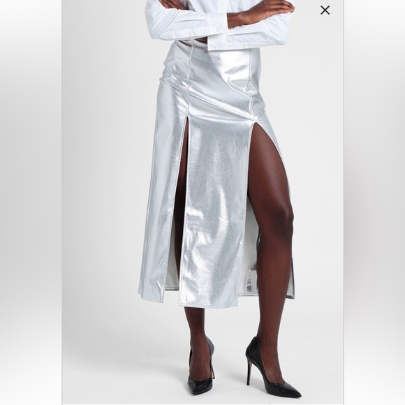 TOPSHOP DOUBLE SPLIT SILVER VINYL MAXI SKIRT - Picture 6 of 13